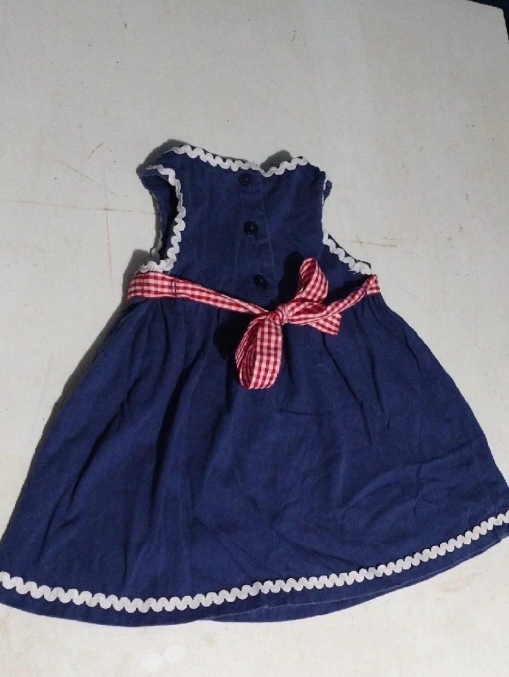 Little Me Navy Dress with Red Gingham Waist and White Trim - Picture 6 of 8